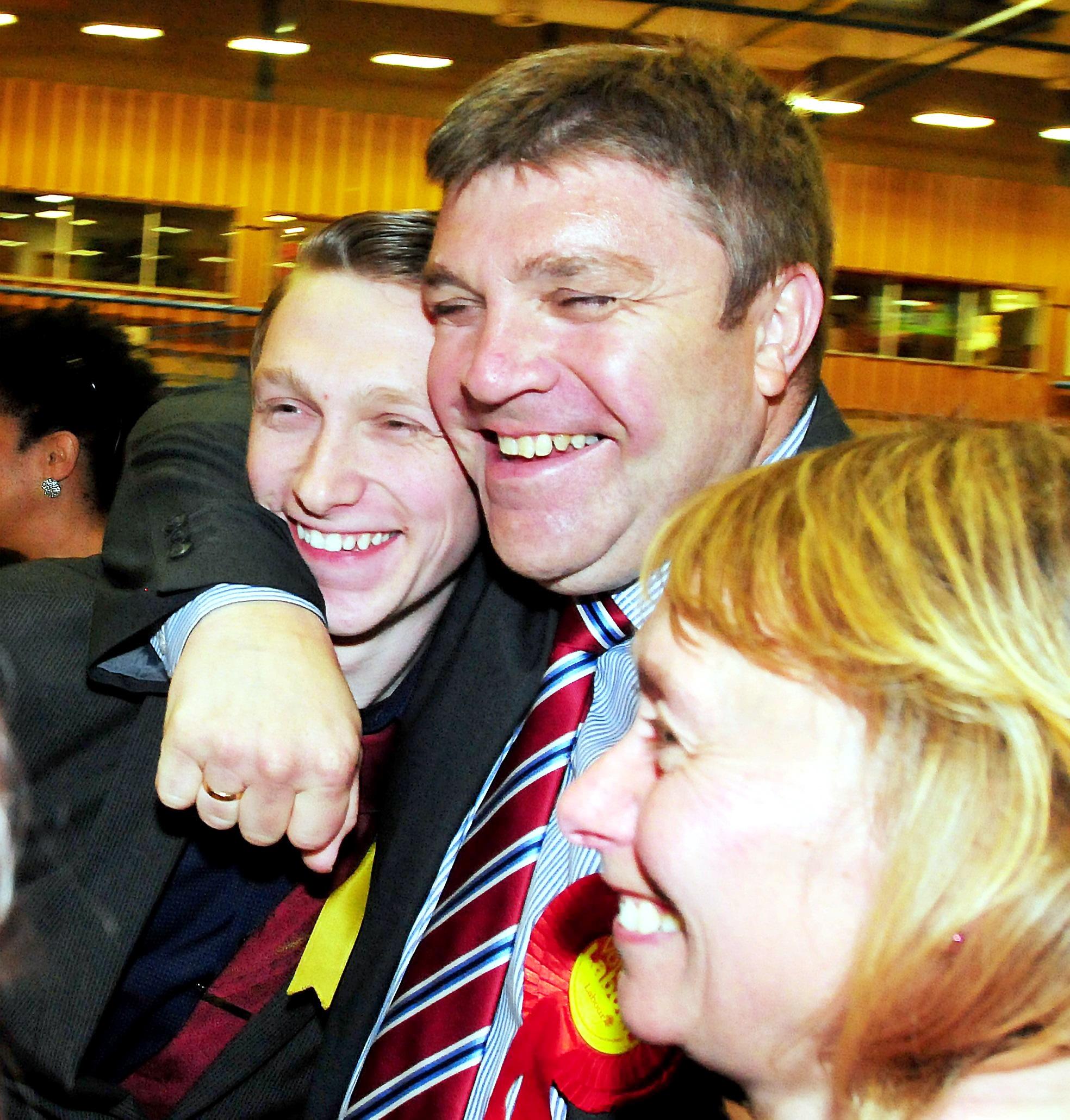 Councillor for Atherleigh Mark Aldred celebrates his son Martin Aldred&#39;s win with Mum Karen Aldred. - 3743471