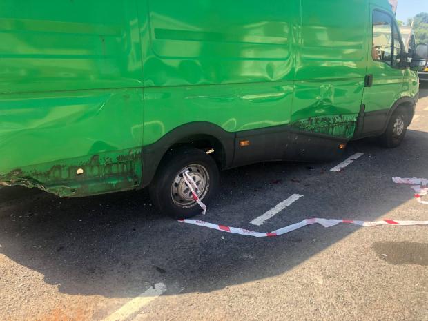 The Bolton News: Damage caused to Barry Watson's Bolton Van Man removals van in the crash on Chorley Old Road on July 15/16