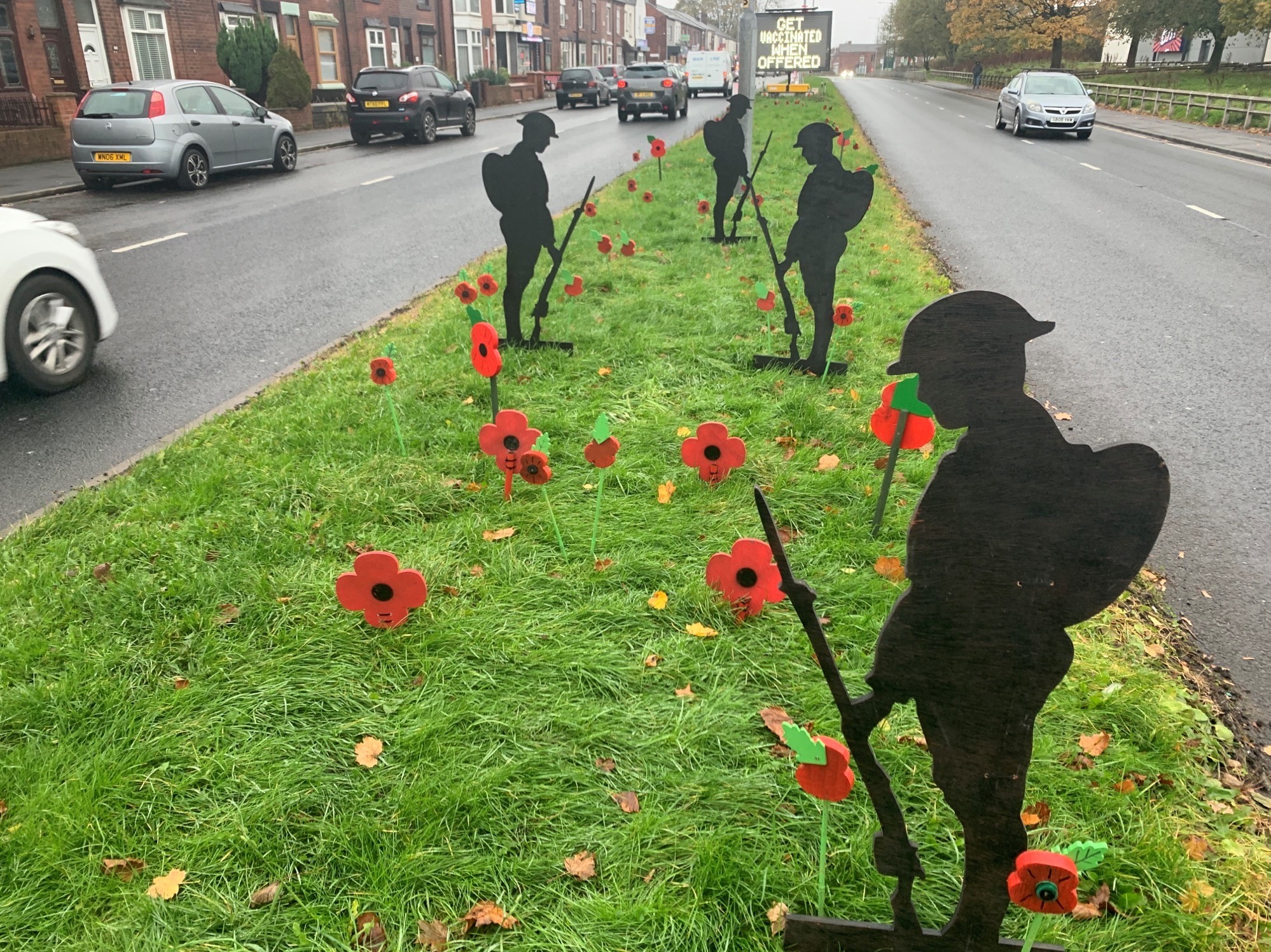 IN MEMORY: Poppy display in Breightmet on Bury New Road