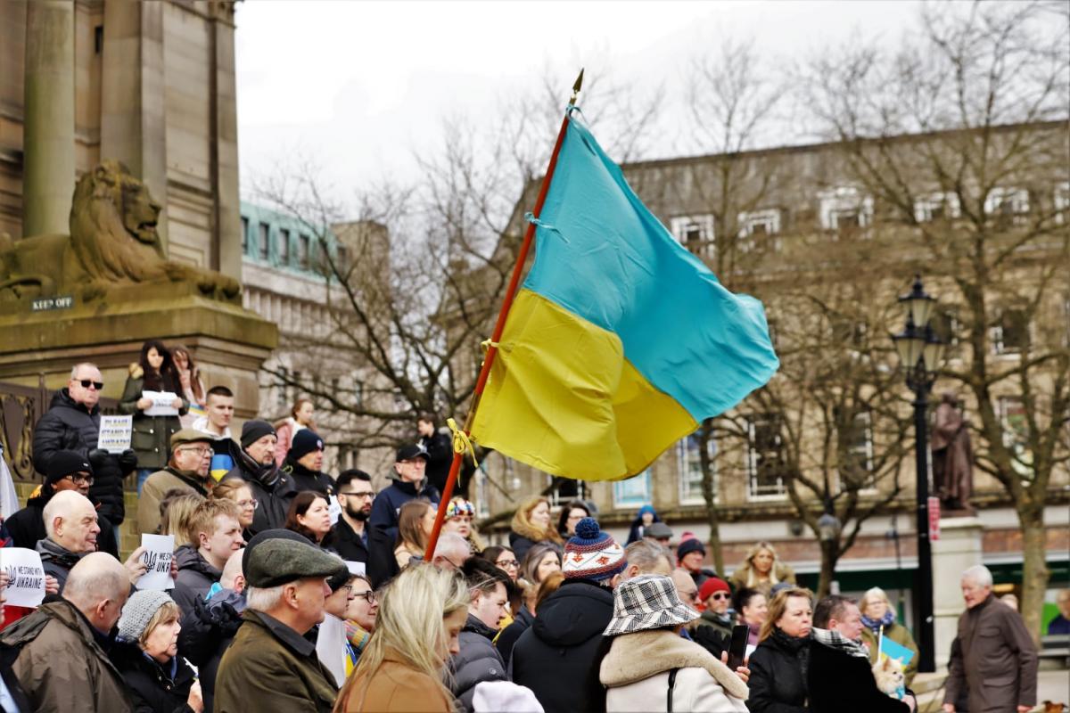 Credit Henry Lisowski. People stand in solidarity for the people of Ukraine in Victoria Square