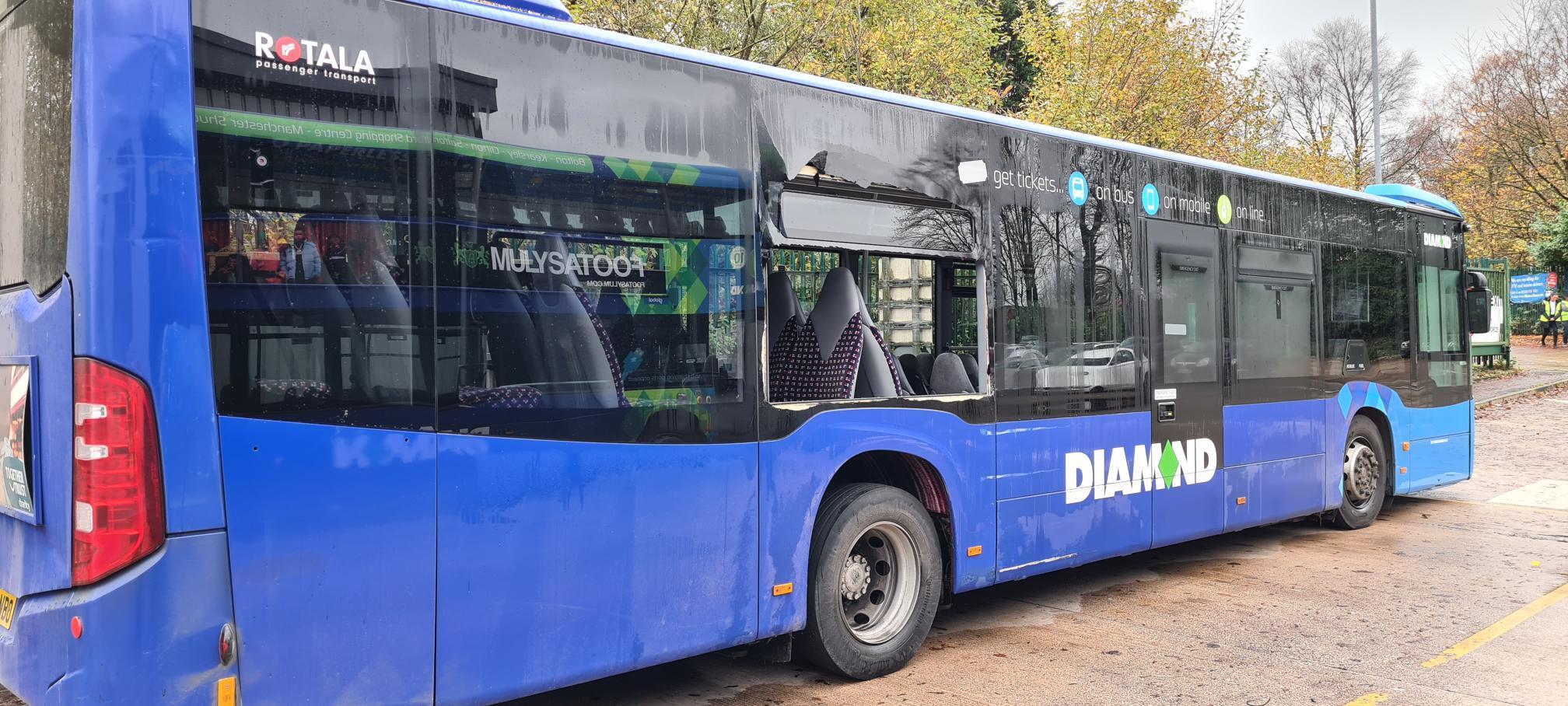 Diamond Bus services vandalised in Little Hulton between November 15 and 17, 2022. Credit: Diamond Bus