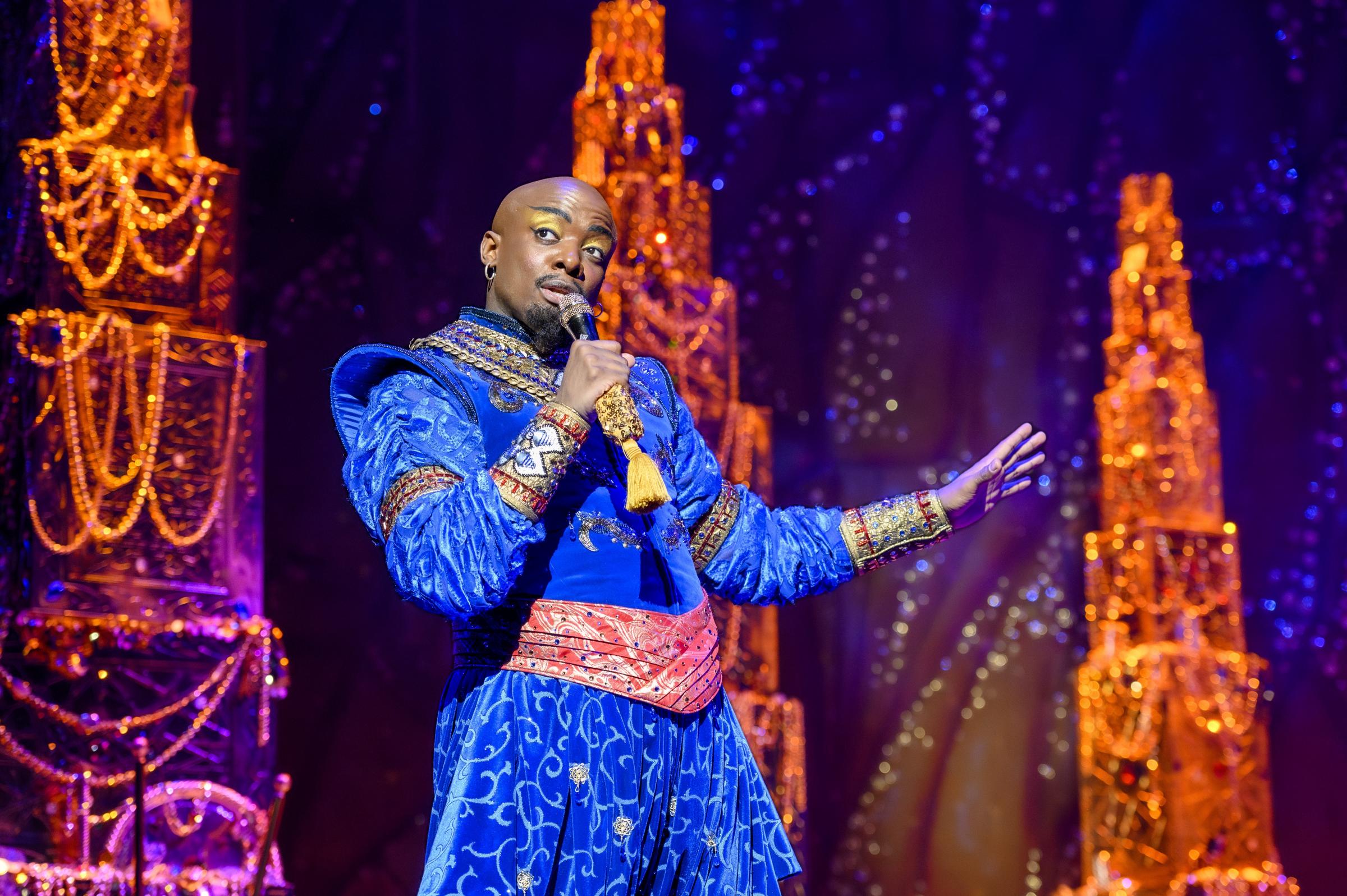 Yeukayi Ushe as the Genie in Disneys Aladdin the Musical (Picture: Deen Van Meer)