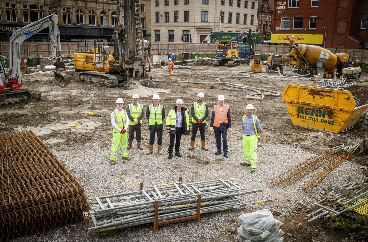 Bill Metcalfe, of Caddick Construction, Paul Whittingham, assistant director of economic development and regeneration at the council, Darran Lawless, development director of Placefirst, council leader Cllr Nick Peel, Phil Jones, project director at