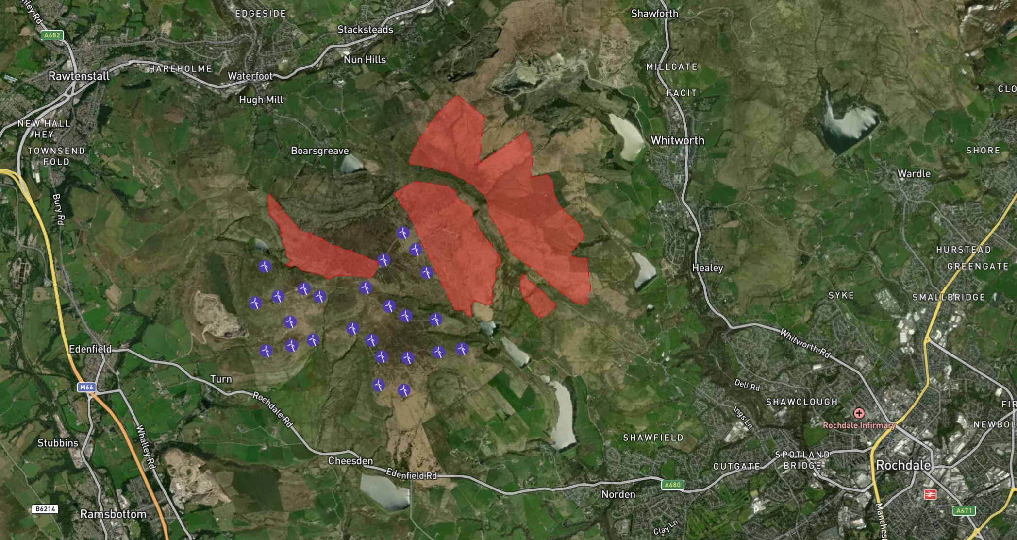 An interactive map showing where the new Scout Moor II wind turbines could be built (Picture: Cubico Sustainable Investments) 